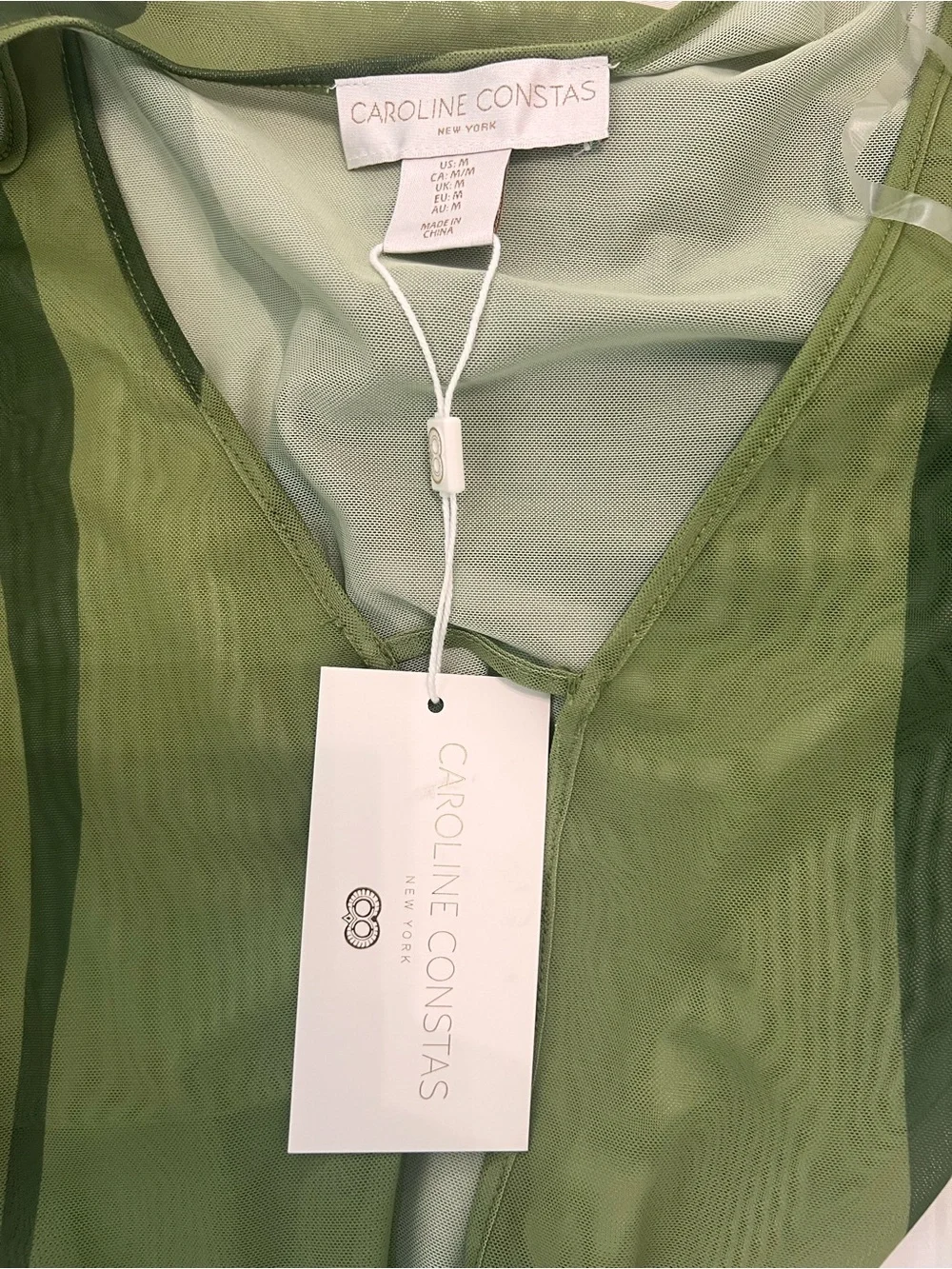 Caroline Constas Olive Green Sheer Mesh Cover-Up Dress M